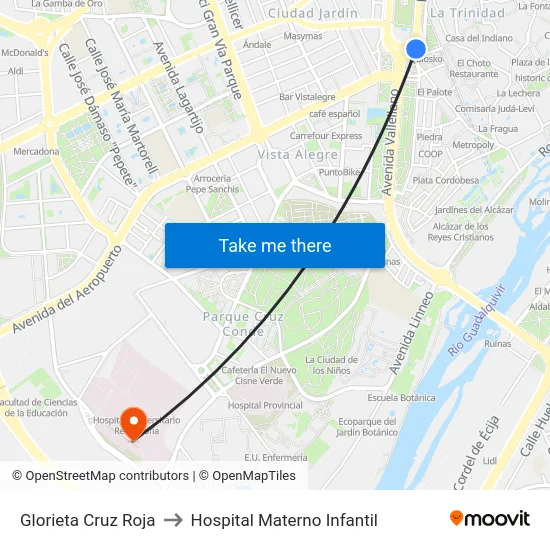 Glorieta Cruz Roja to Hospital Materno Infantil map