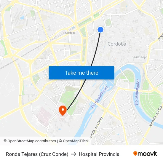 Ronda Tejares (Cruz Conde) to Hospital Provincial map