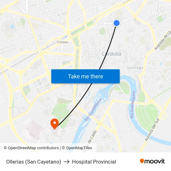 Ollerías (San Cayetano) to Hospital Provincial map