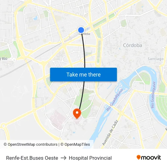Renfe-Est.Buses Oeste to Hospital Provincial map