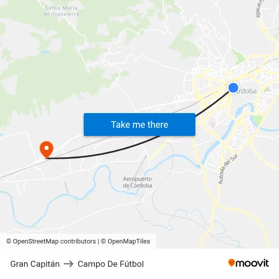 Gran Capitán to Campo De Fútbol map