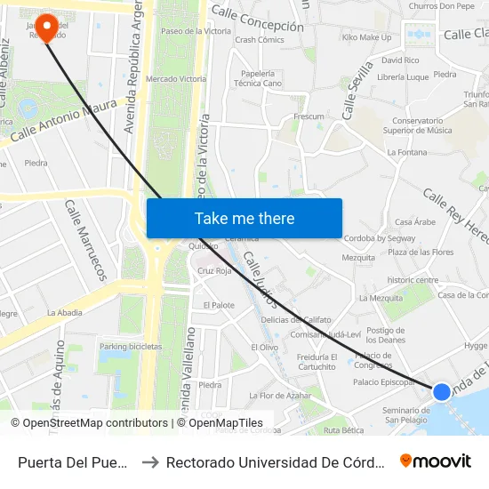 Puerta Del Puente to Rectorado Universidad De Córdoba map