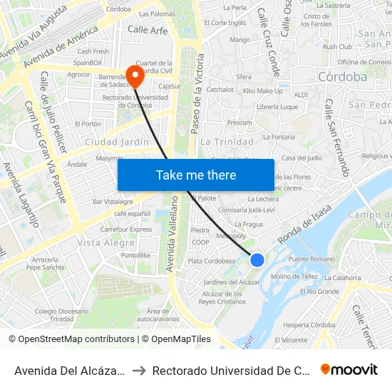 Avenida Del Alcázar 170 to Rectorado Universidad De Córdoba map