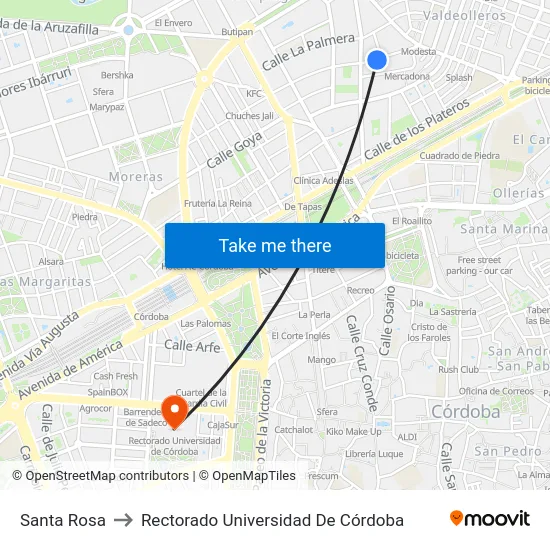 Santa Rosa to Rectorado Universidad De Córdoba map