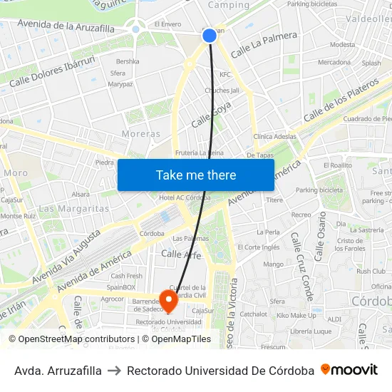 Avda. Arruzafilla to Rectorado Universidad De Córdoba map