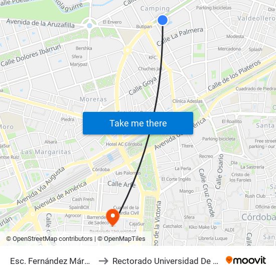 Esc. Fernández Márquez 1ª to Rectorado Universidad De Córdoba map