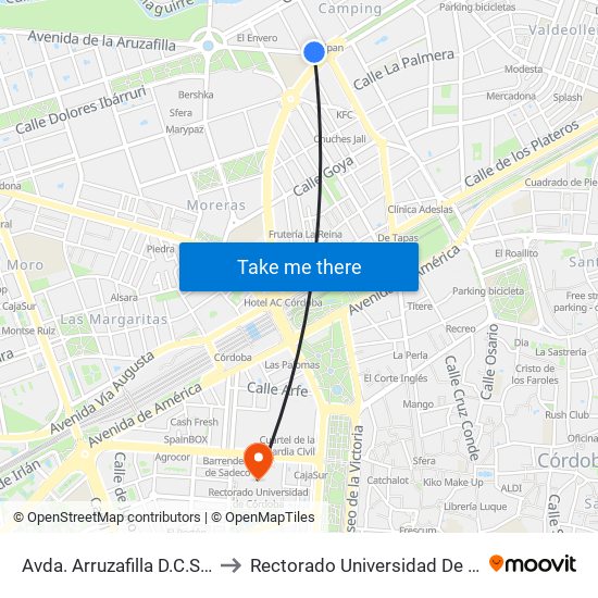 Avda. Arruzafilla D.C.Sanitaria to Rectorado Universidad De Córdoba map