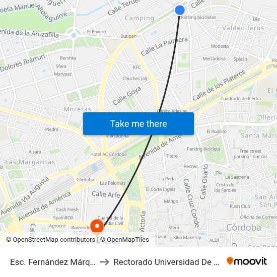 Esc. Fernández Márquez 2ª to Rectorado Universidad De Córdoba map
