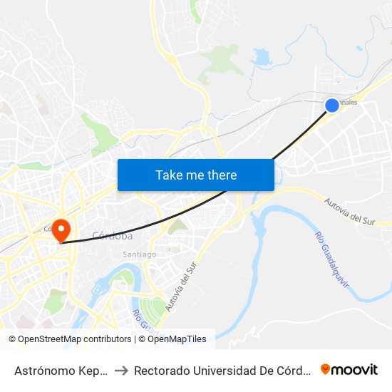Astrónomo Kepler to Rectorado Universidad De Córdoba map