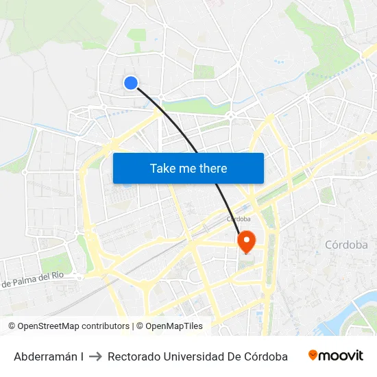 Abderramán I to Rectorado Universidad De Córdoba map