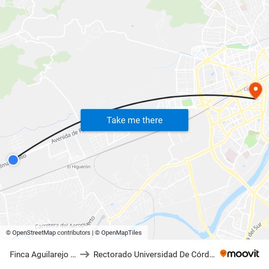 Finca Aguilarejo Dc to Rectorado Universidad De Córdoba map
