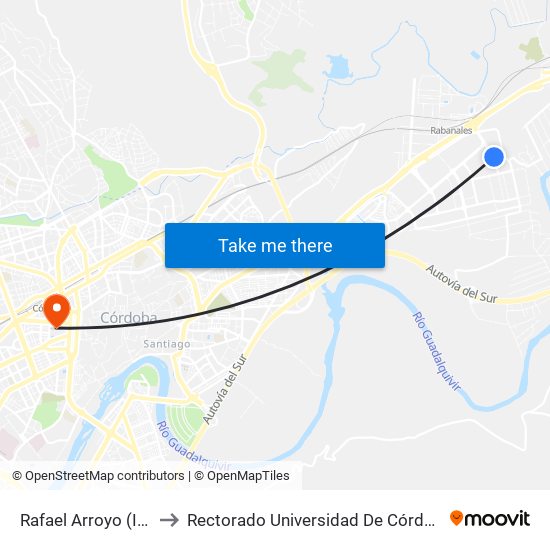 Rafael Arroyo (Itv) to Rectorado Universidad De Córdoba map