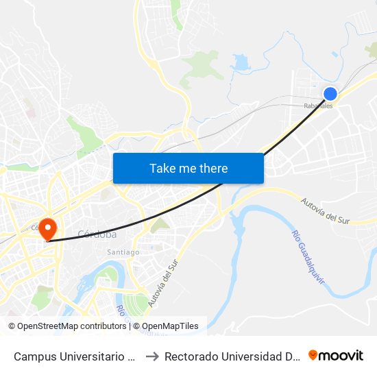 Campus Universitario Rabanales to Rectorado Universidad De Córdoba map