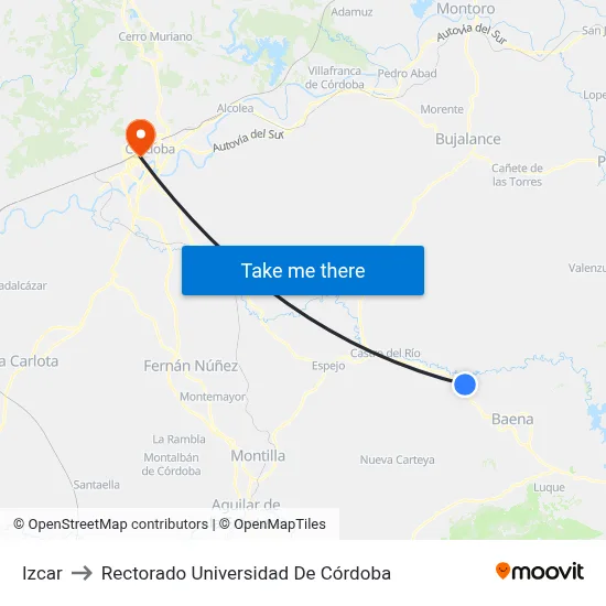 Izcar to Rectorado Universidad De Córdoba map