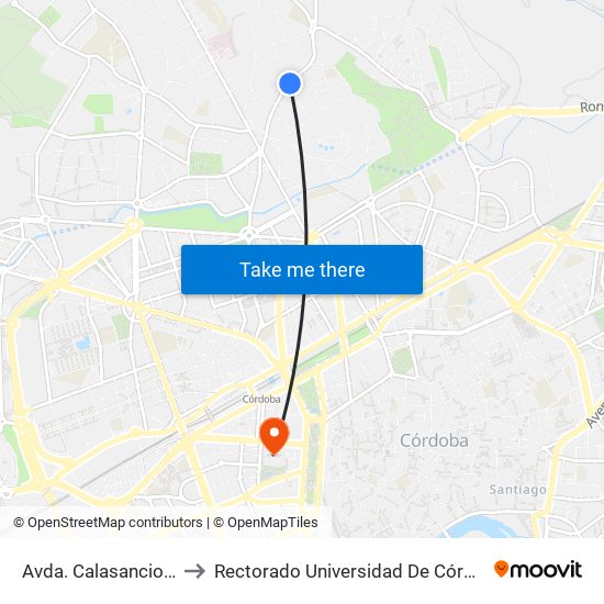 Avda. Calasancio 2ª to Rectorado Universidad De Córdoba map