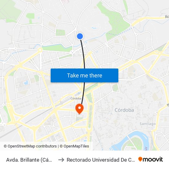 Avda. Brillante (Cámping) to Rectorado Universidad De Córdoba map