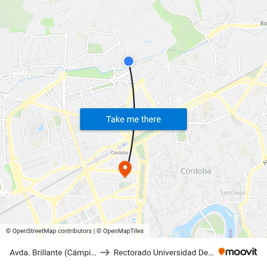 Avda. Brillante (Cámping) D.C. to Rectorado Universidad De Córdoba map