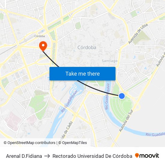 Arenal D.Fidiana to Rectorado Universidad De Córdoba map