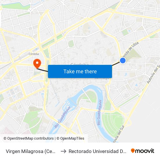 Virgen Milagrosa (Cementerio) to Rectorado Universidad De Córdoba map