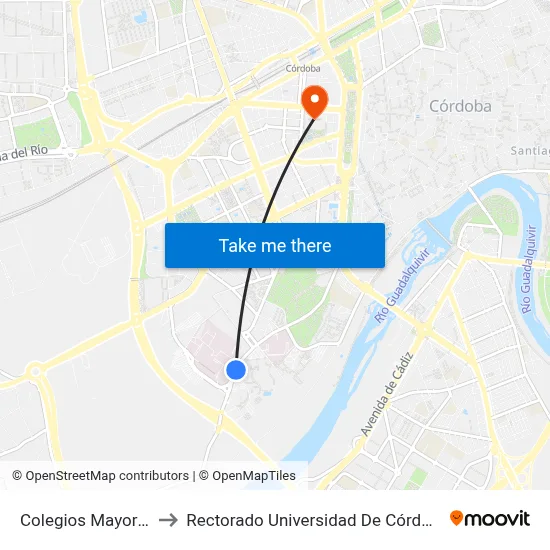 Colegios Mayores to Rectorado Universidad De Córdoba map