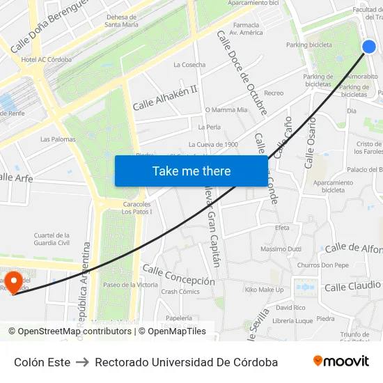 Colón Este to Rectorado Universidad De Córdoba map