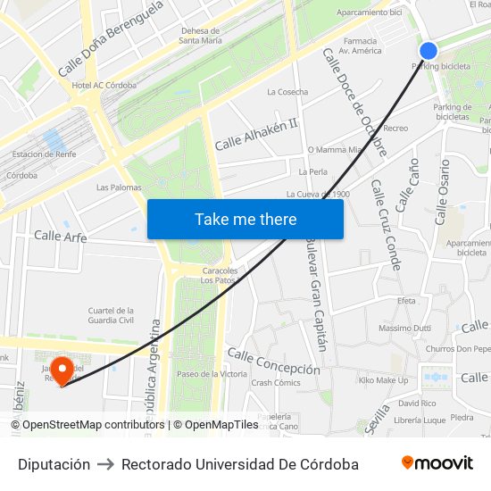 Diputación to Rectorado Universidad De Córdoba map