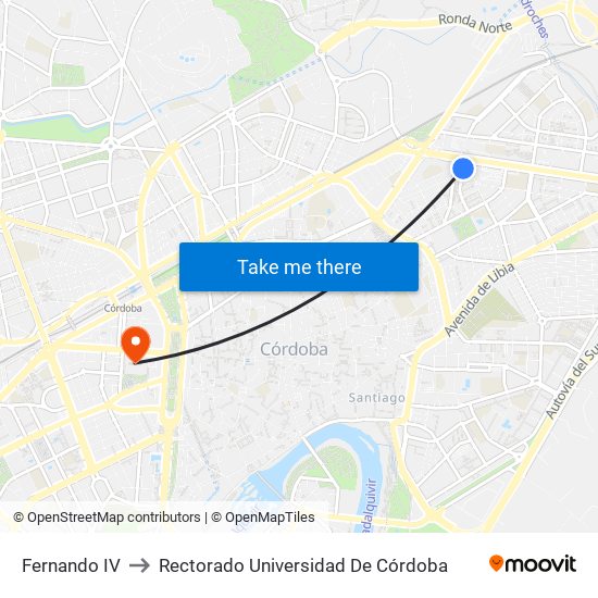 Fernando IV to Rectorado Universidad De Córdoba map