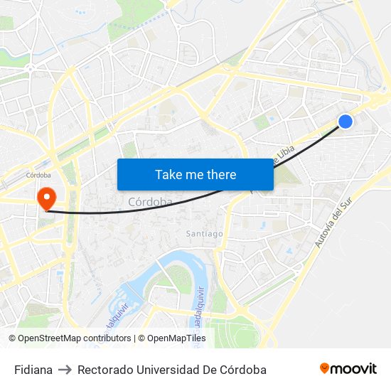 Fidiana to Rectorado Universidad De Córdoba map