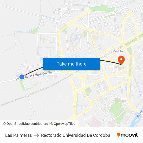 Las Palmeras to Rectorado Universidad De Córdoba map