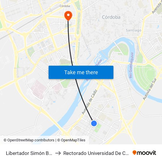 Libertador Simón Bolívar to Rectorado Universidad De Córdoba map