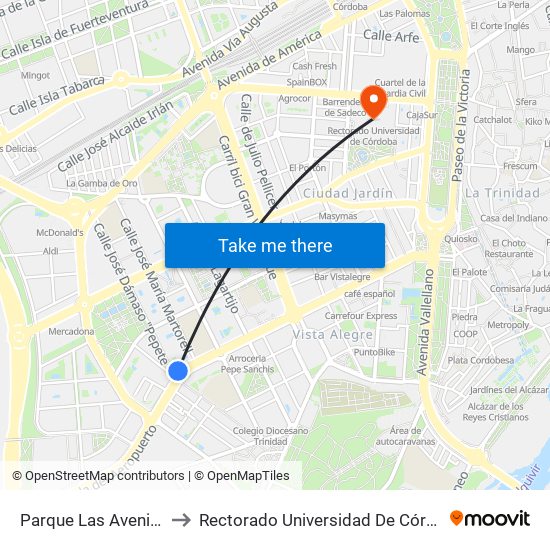 Parque Las Avenidas to Rectorado Universidad De Córdoba map