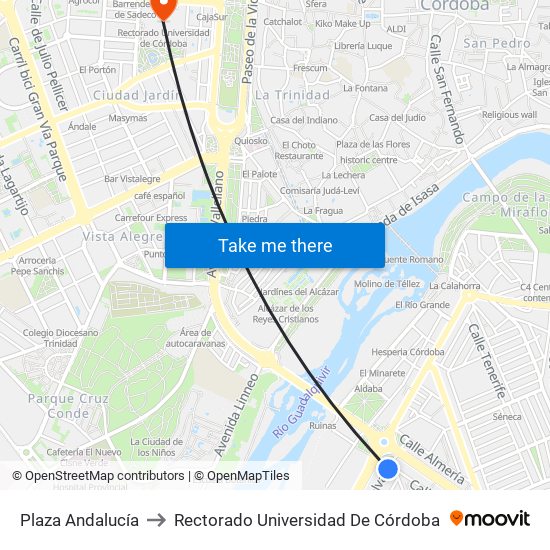 Plaza Andalucía to Rectorado Universidad De Córdoba map