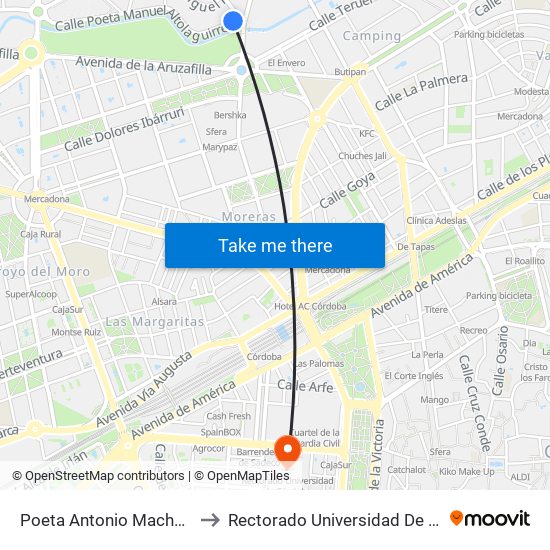 Poeta Antonio Machado D.C. to Rectorado Universidad De Córdoba map