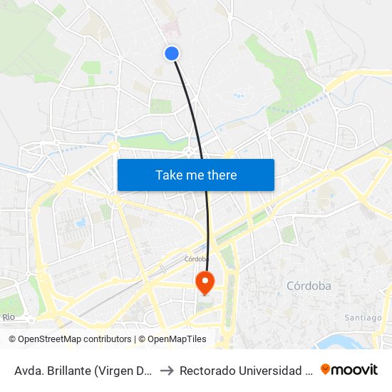 Avda. Brillante (Virgen Del Valle)  D.C. to Rectorado Universidad De Córdoba map