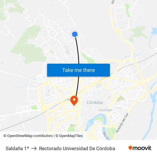 Saldaña 1ª to Rectorado Universidad De Córdoba map