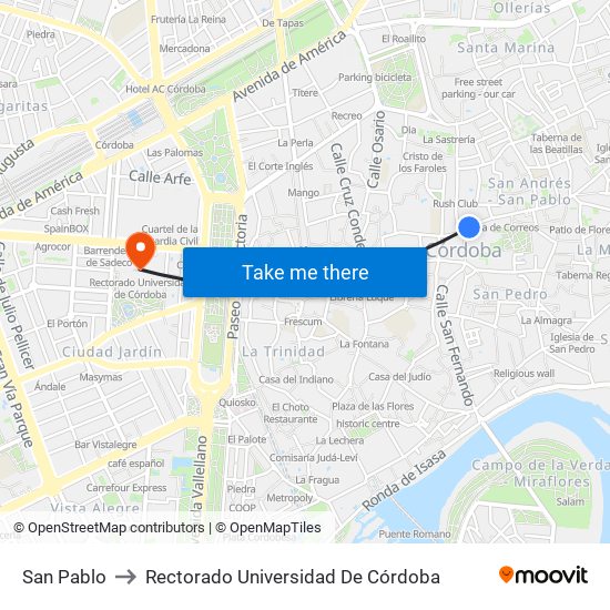 San Pablo to Rectorado Universidad De Córdoba map