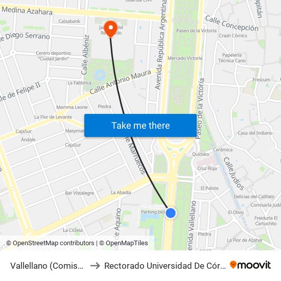 Vallellano (Comisaría) to Rectorado Universidad De Córdoba map