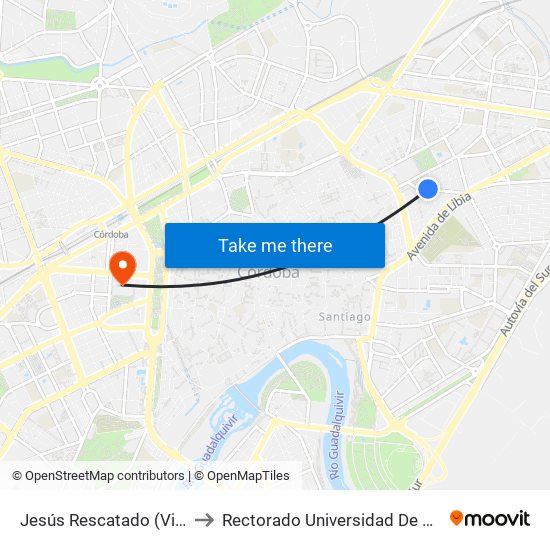 Jesús Rescatado (Viñuela) to Rectorado Universidad De Córdoba map