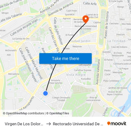 Virgen De Los Dolores D.C. to Rectorado Universidad De Córdoba map