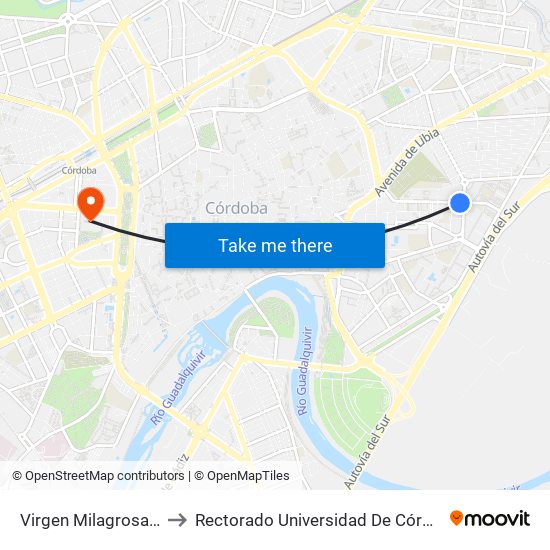 Virgen Milagrosa 2ª to Rectorado Universidad De Córdoba map