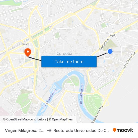 Virgen Milagrosa 2ª D.C. to Rectorado Universidad De Córdoba map