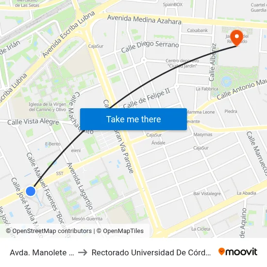 Avda. Manolete 1ª to Rectorado Universidad De Córdoba map