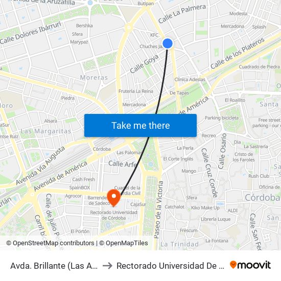 Avda. Brillante (Las Acacias) to Rectorado Universidad De Córdoba map