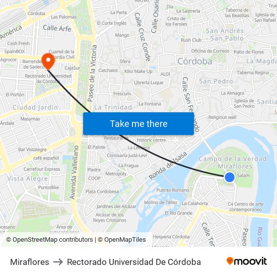 Miraflores to Rectorado Universidad De Córdoba map