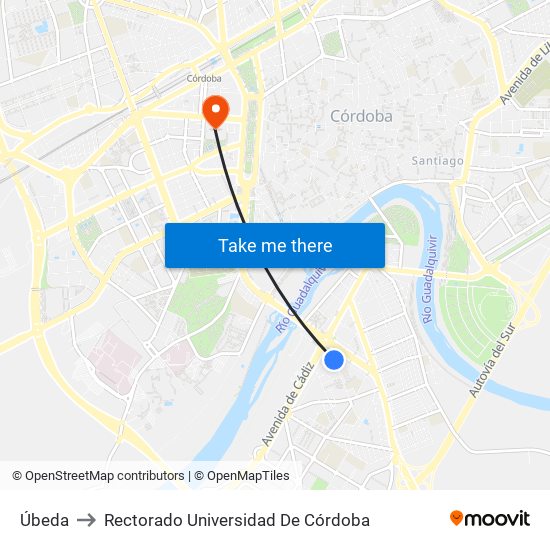 Úbeda to Rectorado Universidad De Córdoba map