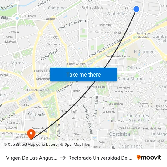 Virgen De Las Angustias 1ª to Rectorado Universidad De Córdoba map