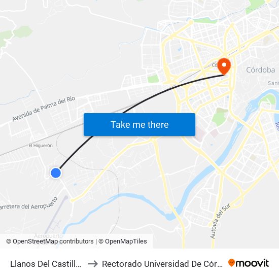 Llanos Del Castillo 2ª to Rectorado Universidad De Córdoba map