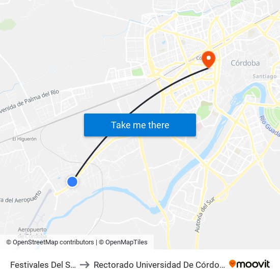 Festivales Del Sur to Rectorado Universidad De Córdoba map