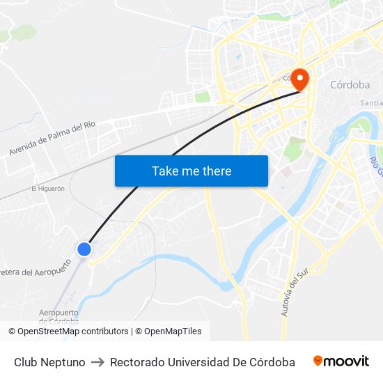 Club Neptuno to Rectorado Universidad De Córdoba map