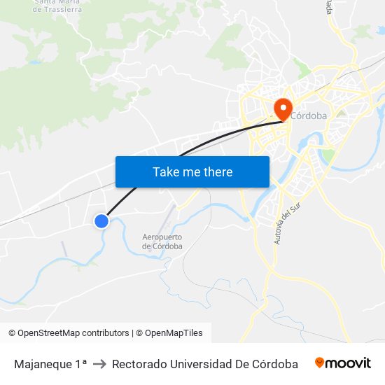 Majaneque 1ª to Rectorado Universidad De Córdoba map